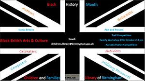 Union Jack in black and white promoting black history month workshop