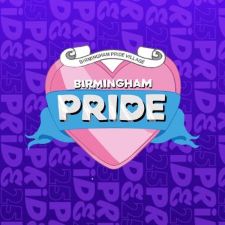 Logo featuring a pink heart with the text: Birmingham Pride Village. Birmingham Pride.