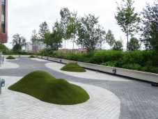 Artificial turf mounds in the Park Central development